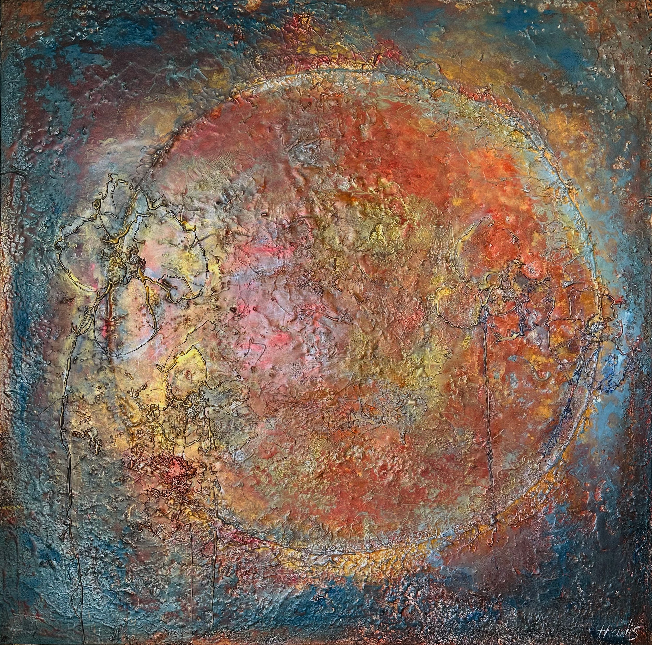Venus, 2025 — mixed media (oil, resin, glue) by Hadis Bahrami, 36 × 36 in.